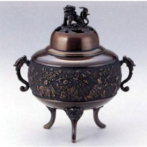 香炉 香立て｜ 獅子（大） 青金色 ｜合金製 台付 化粧箱入【高岡銅器