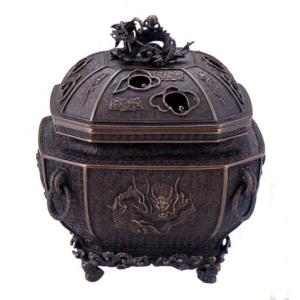 高岡銅器 大和型獅子蓋 香炉（小）瑞峰作