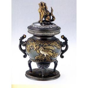 香炉 香立て｜ 新特大花鳥 ｜瑞峰作 銅製 化粧箱入【高岡銅器 置物