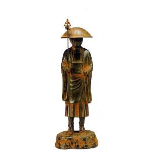 置物　偉人｜　尺１寸　弘法大師像　｜長田晴山作　青銅(ブロンズ)製　【高岡銅器】