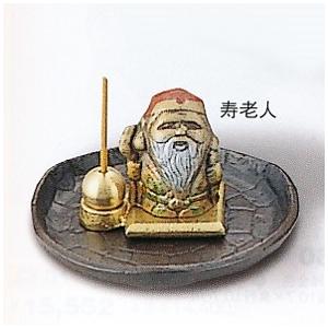 香炉 ｜香立て｜開運　ミニ七福神　寿老人　香立て付｜瑞峰作　鋳鉄製　紙箱入｜高岡銅器　置物｜