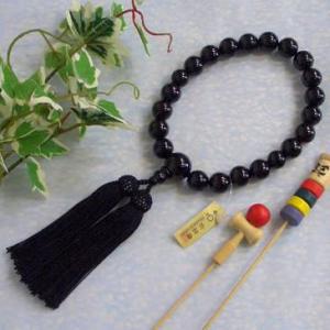 郵便発送可｜男性用貴石数珠　京念珠｜ブラックオニキス２０玉・Ｌサイズ｜正絹頭房