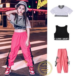 キッズダンス衣装 子供ダンス 女の子 セットアップ ヒップホップ HIPHOP ジャズダンス メッシュトップス ロングパンツ 演出服 練習着｜warasibe-store