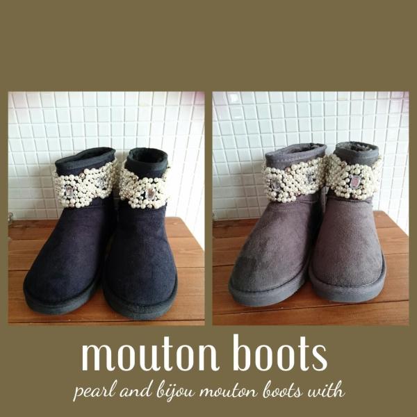 パール&amp;ビジュー付ムートンブーツ