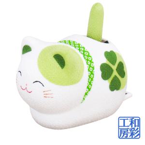 ちりめん細工「ゆらゆらソーラー 風水座り猫(緑:健康運)」rb012 龍虎堂 ねこ ソーラー