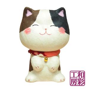 ちぎり和紙 「幸せ多良福ねこ/13cm 三毛猫」rs024 龍虎堂 ネコ｜wasai-kobo