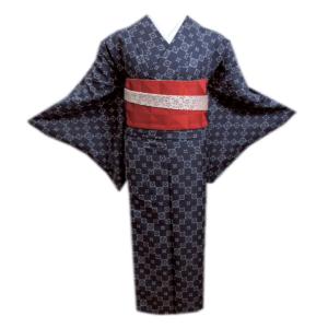 着物 洗える 袷 小紋 半巾帯 細帯 2点セット H・L 黒色地宝尽くし