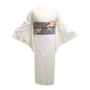 着物 洗える 袷 小紋 八寸名古屋帯 2点セット オフホワイト白色地菊花流水 M Ｌ カジュアル きもの プレタ 女性用 レディース 着物 洗える 袷 小紋 八寸名古屋帯 2点セット オフホワイト白色地菊花