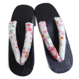 下駄 ヒール 桐 女性用 漆黒台 白地桜さくら フリー 24cm 浴衣 ゆかた 甚平 レディース