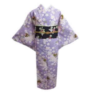 着物 洗える 単衣 小紋 と 軽装帯 付け帯 2点セット ピンク薄クリーム