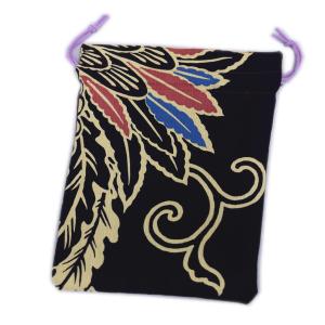 平巾着 小物入れ リバーシブル 濃紺地唐草華 無地赤色