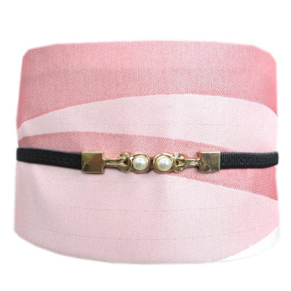 帯飾り 帯締め ワンタッチ パール付き 伸縮ゴム黒 浴衣 ゆかた 着物 きもの 小紋 洗える着物 黒...