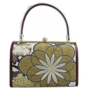 バッグ 手提げ 帯地 金糸入り半円型赤色地菊花桜 日本製 振袖 成人式