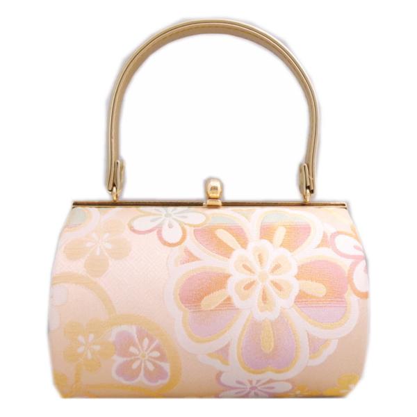 バッグ 手提げ 帯地 金糸入り 淡橙色地八重桜紋様 日本製 振袖 成人式 卒業式 袴 着物 単品 振...