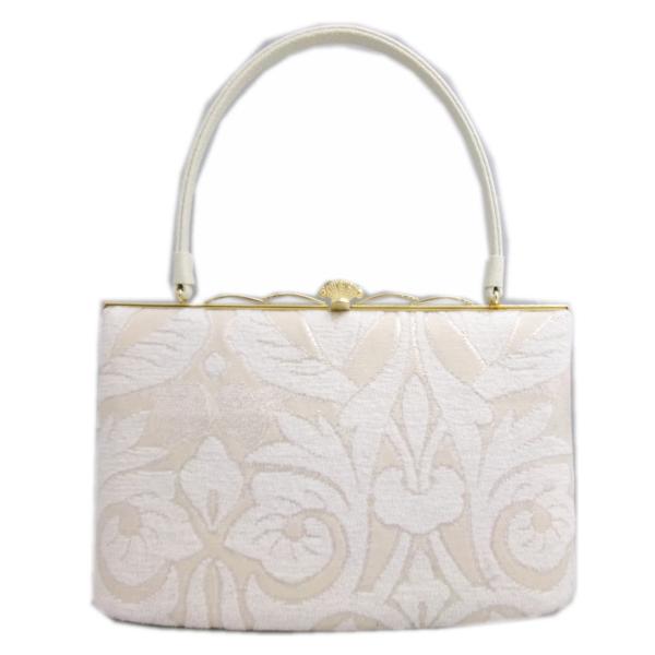 バッグ 手提げ 帯地 銀糸入り 薄ベージュ地モール織白大輪華 唐草 日本製 振袖 成人式 卒業式 袴...