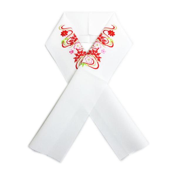 半衿 半襟 刺繍 子供用 キッズ 女の子 金糸入り 白色地梅小花流水 日本製 一越ちりめん 丹後刺繍...