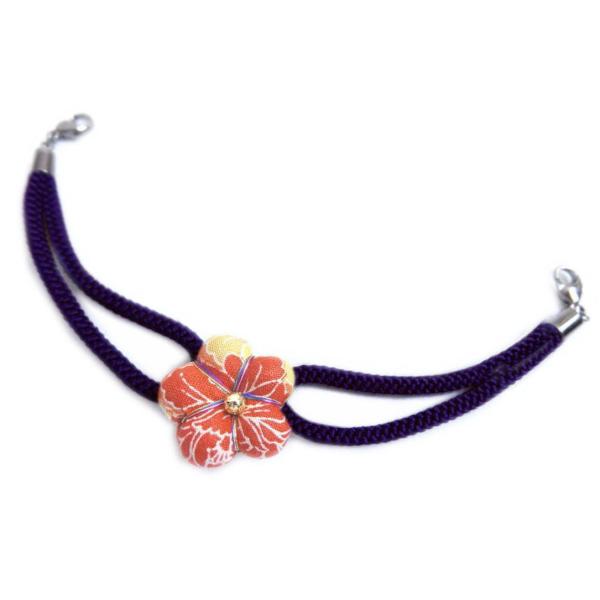 羽織紐 はおりひも 女性用 マグネット 正絹 日本製 和柄花濃紫ひも 和装 着物