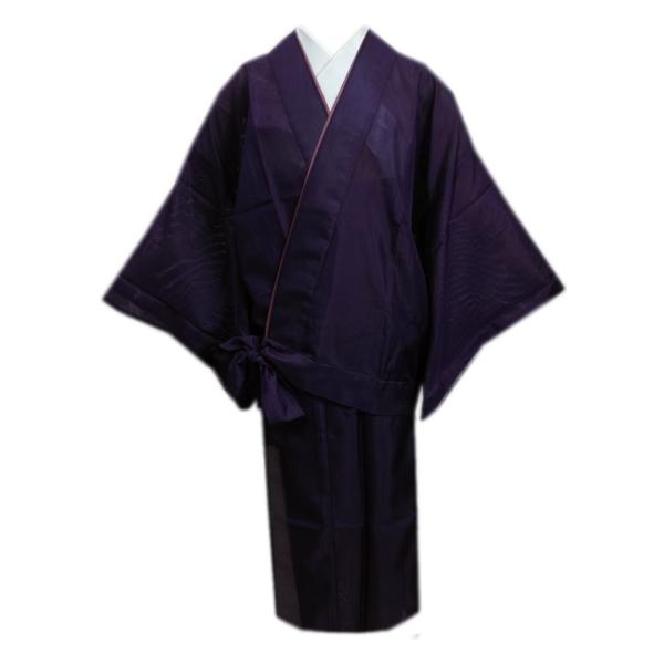 二部式 着物 洗える 駒絽 夏用 濃紫 Ｍ Ｌ 無地 ユニフォーム 普段着 女性用 居敷当て付 簡単