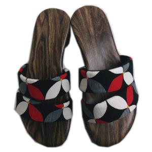 【訳有り 少難あり】 サンダル 女性用 和柄 濃茶台 黒地大輪七宝 Ｍ 23.5cm Ｌ 24cm 浴衣 ゆかた 甚平 デニム レディース 黒色