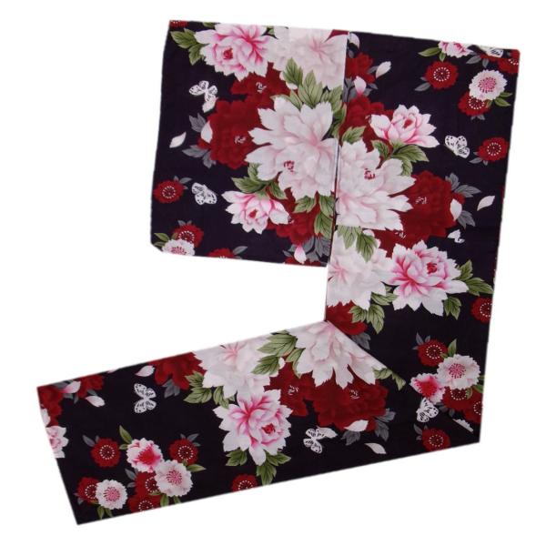 浴衣 濃紺色地牡丹八重桜蝶 フリー 女性用 単品 ゆかた レディース 綿 桜柄 さくら 蝶柄