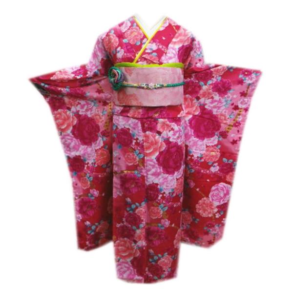 振袖 洗える お買上 お仕立上がり フルセット フリー ピンク地大輪薔薇八重桜 成人式 結婚式