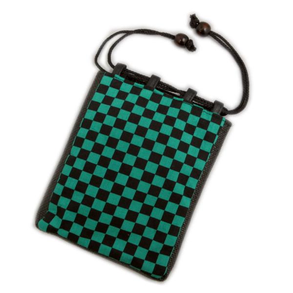 信玄袋 ミニ 巾着 バッグ 緑黒市松 マチ編込 木玉付 メンズ 男性 キッズ 浴衣 着物 鬼滅の刃 ...