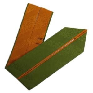 重ね衿 伊達襟 2色使い リバーシブル 小桜地紋入り 抹茶緑金茶色