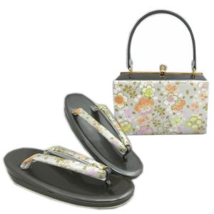 草履バッグセット 角型 銀色(グレー)地金ラメ桜...の商品画像