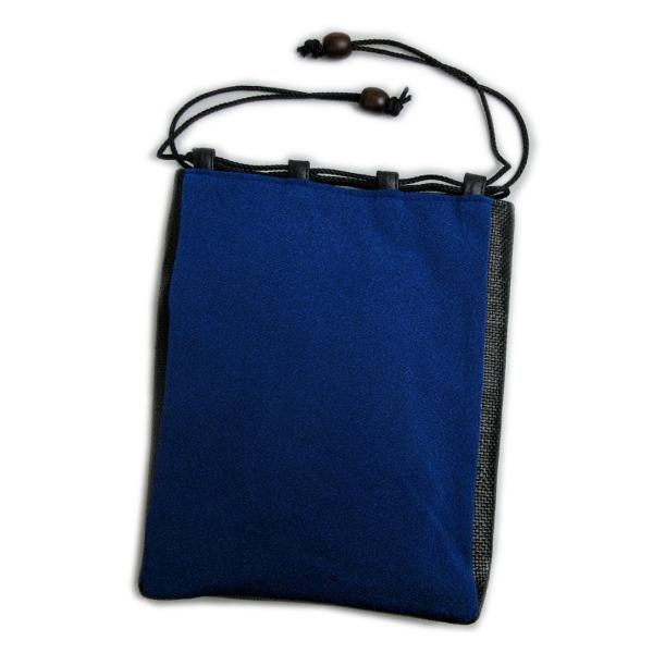 信玄袋 巾着 バッグ メンズ 男性 マチ黒編込 木玉付 濃青色 無地 浴衣 着物 男物 紳士用