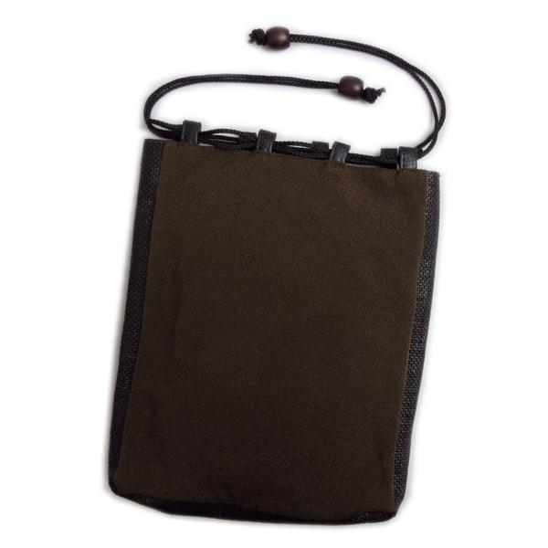 信玄袋 巾着 バッグ メンズ 男性 マチ黒編込 木玉付 濃茶色 無地 浴衣 着物 男物 紳士用