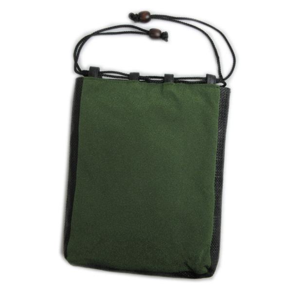 信玄袋 巾着 バッグ メンズ 男性 マチ黒編込 木玉付 濃緑色 無地 浴衣 着物 男物 紳士用 グリ...