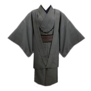 着物 袷 メンズ 男性 お仕立て上がり 5点セット グレー M 羽織 羽織紐