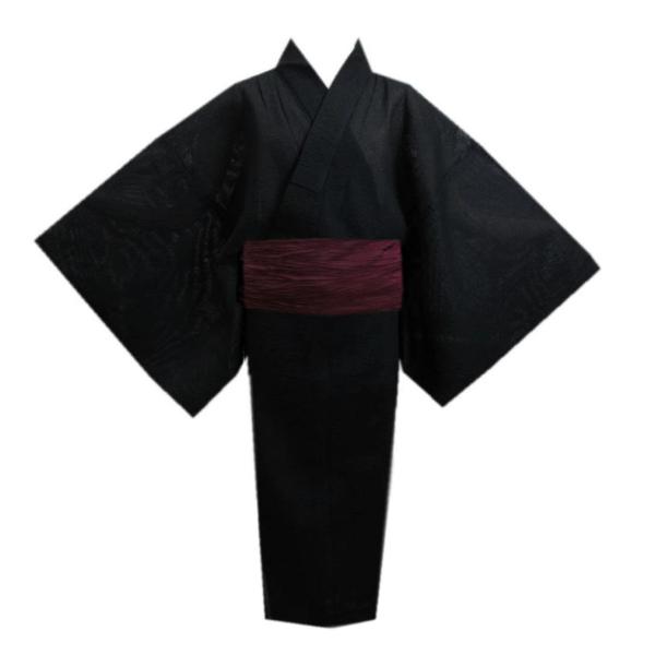 浴衣 メンズ 男性 兵児帯 2点セット しじら織 黒無地 4Ｌ 5Ｌ 大きいサイズ 帯簡単 ゆかた ...