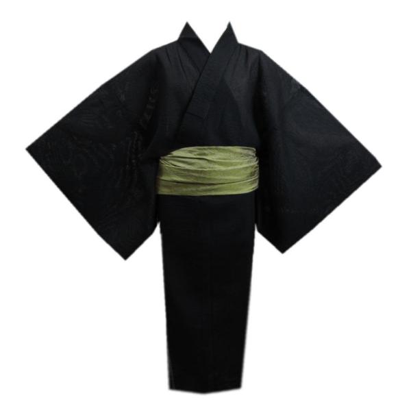浴衣 メンズ 男性 兵児帯 2点セット しじら織 黒無地 ＬＬ 3Ｌ 大きいサイズ 帯簡単 ゆかた ...