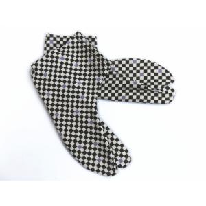 足袋 柄 メンズ 男性 ストレッチ 市松黒きなり フリー