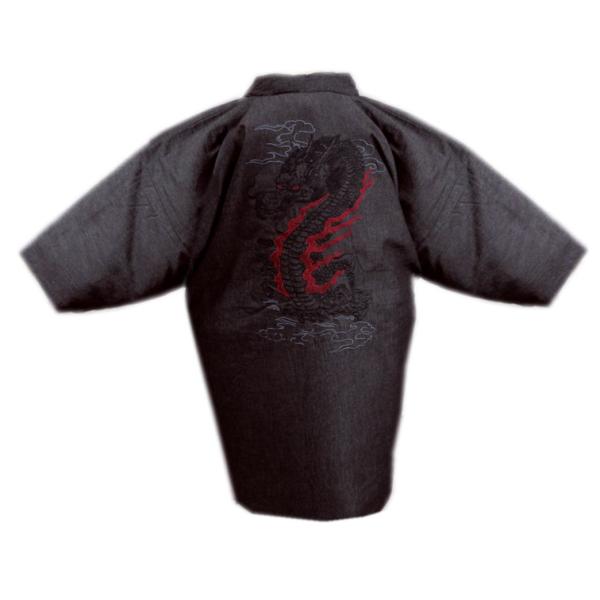 半天 はんてん メンズ 男性用 刺繍入り デニム調 黒色地龍 フリー（Ｍ-Ｌ） 袢纏 綿入 男物 紳...