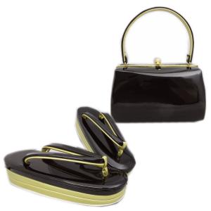 草履バッグセット エナメル 横丸型 黒（赤） LL 25.5cm 大きいサイズ
