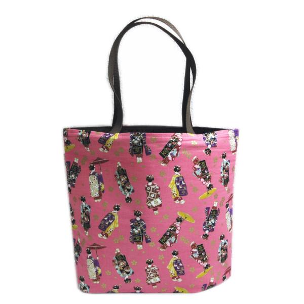 バッグ トート 手提げ ランチ 和柄 折マチ付 ピンク地舞妓金小桜さくら 日本製 女性用 着物 浴衣...