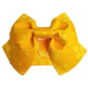 結び帯 付け帯 作り帯 浴衣 柄 日本製 女性用 黄色地 撫子 巻いてポン｜wasakura-an