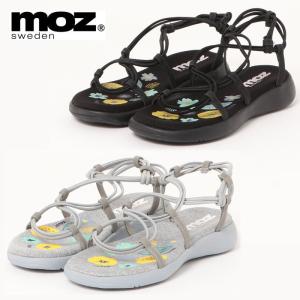 モズ moz サンダル レディース 厚底 ストラップ コードストラップフラットサンダル 213341 フラット 黒 グレー ブラック｜washington