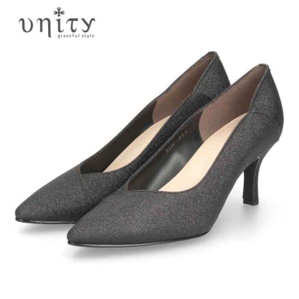 パンプス 黒 ヒール ブラック ラメ Vカット ハイヒール 7センチヒール ポインテッドトゥ uni...