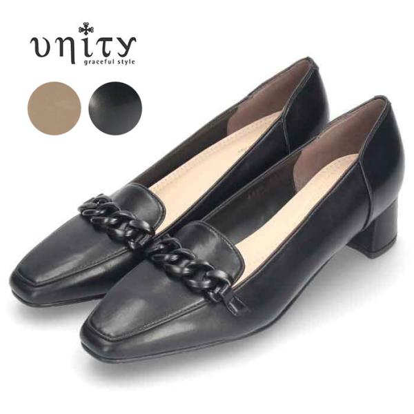パンプス 防水 チェーンローファー 靴 レディース ブラック 黒 オーク ローヒール スクエアトゥ ...