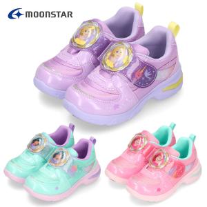 ムーンスター スニーカー キッズ 女の子 光る靴 マジックテープ moonstar ディズニー プリンセス パープル ミント 靴 LED 1326｜washington