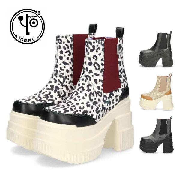 サイドゴア ブーツ レディース 厚底ブーツ ショート 黒 ヨースケ YOSUKE 靴 チェルシーブー...