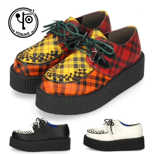 ヨースケ 厚底 ラバーソール 靴 レディース 2810125 ブラック ホワイト マルチ チェック柄...