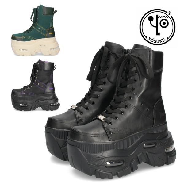 ヨースケ 厚底ハイカットスニーカー レースアップ サイドファスナー 靴 レディース YOSUKE 4...