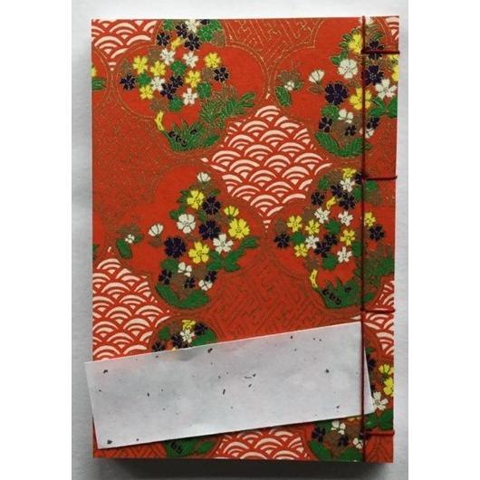 罫線入り和綴じ帖　A6判（縦書き５行罫線・奉書紙）友禅和紙　窓園