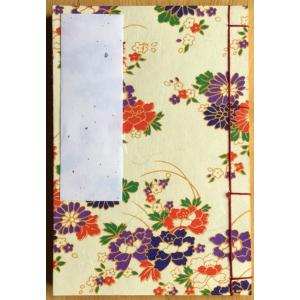 罫線入り和綴じ帖　A6判（縦書き５行罫線・奉書紙）友禅和紙　菊園