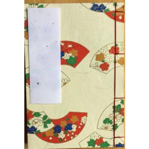 罫線入り和綴じ帖　A6判（縦書き５行罫線・奉書紙）友禅和紙　扇