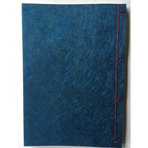 罫線入り和綴じ帖　A6判（縦書き５行罫線・奉書紙） 光輝紙　紺色